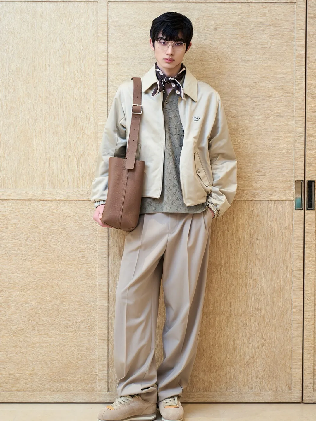 Louis Vuitton/Louis Vuitton checkerboard leather collar double-sided belted jacket